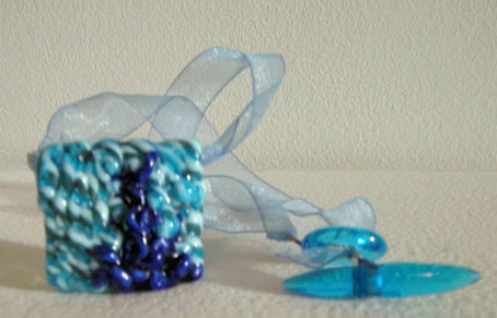 "cypress" flameworked glass painting on ribbon by artist vivienne bell