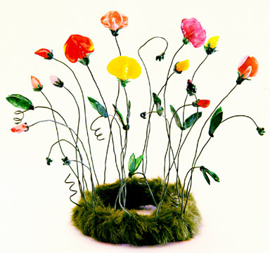 "sweet-pea" tiara - sculpted glass, copper, paint and fabric - by artist Vivienne Bell 